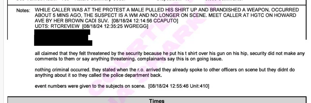 Justice for Mica protestor reported a Solid Rock Church parishioner lifting his shirt and flashing a weapon.