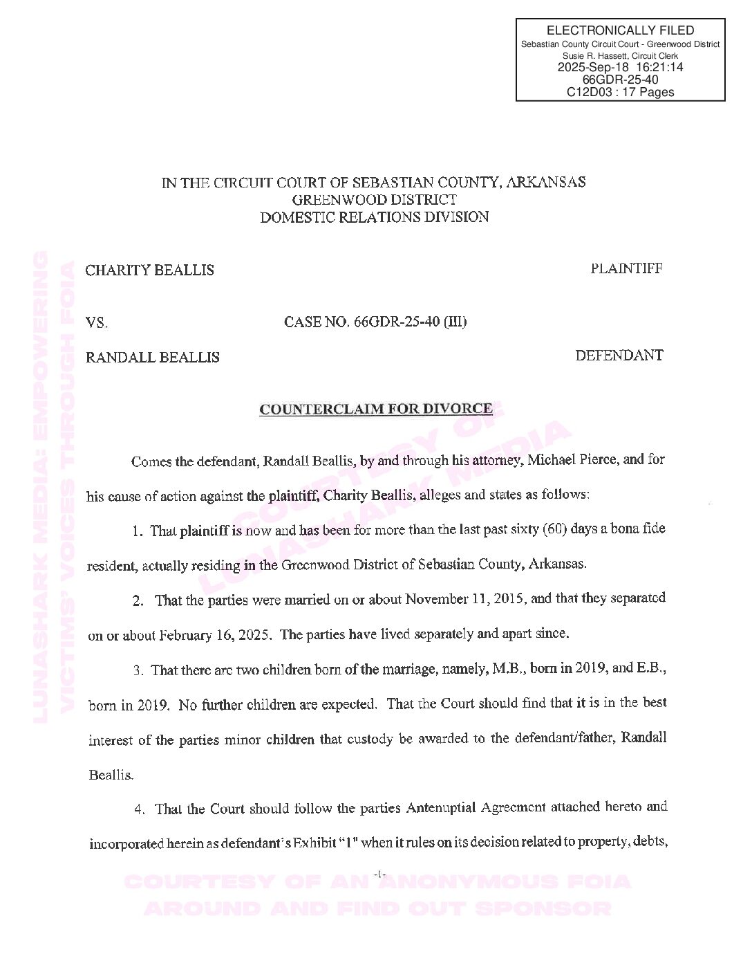 Powell, Charity – 2025, Sept 18 – Counterclaim for Divorce