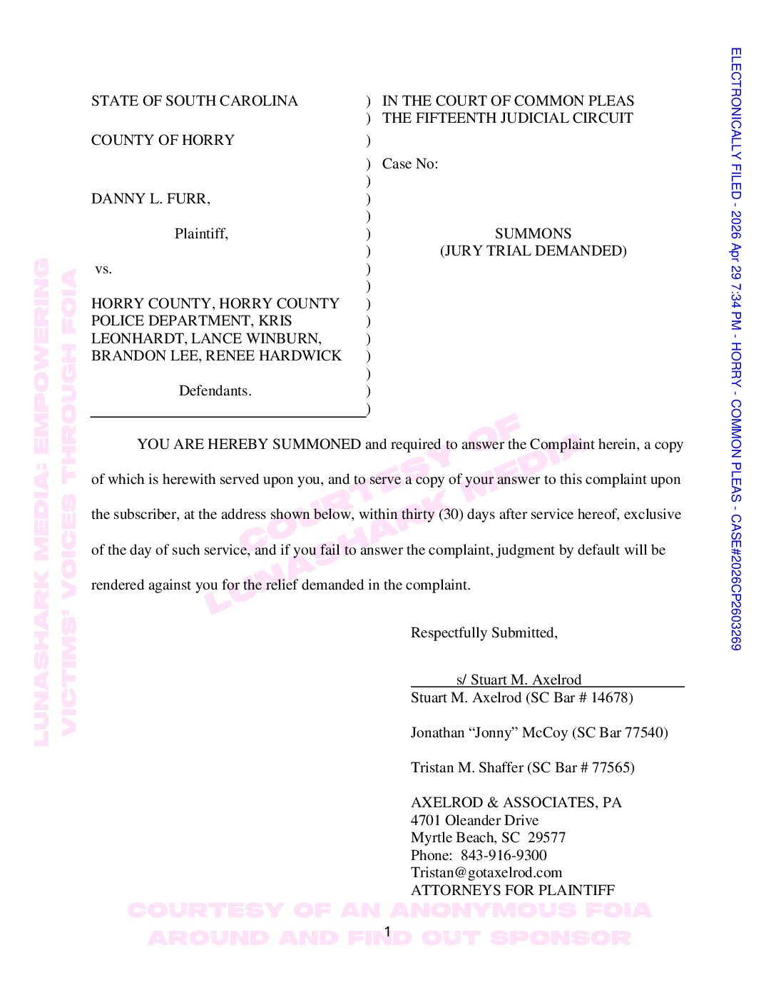 Furr, Danny – 2026, April 29 – Wrongful Termination Complaint