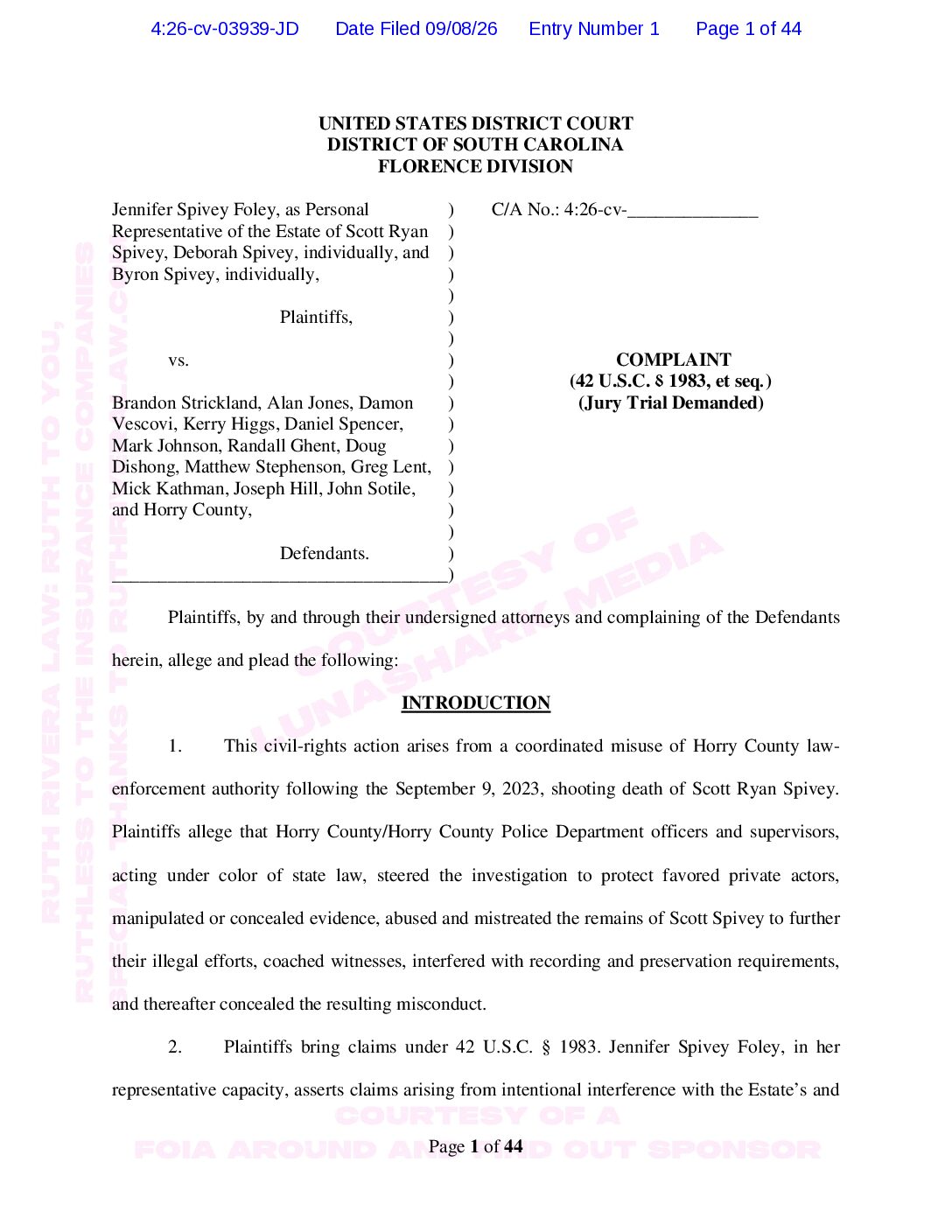 Spivey Family – 2026, Sept 08 – Violation of Federal Civil Rights Complaint